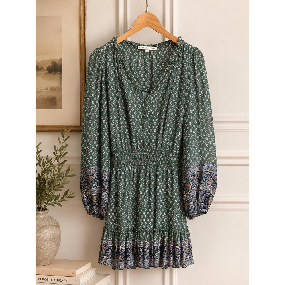 Veronica Beard Destiny Seaglass Green Silk Foulard Mini Dress Size 4